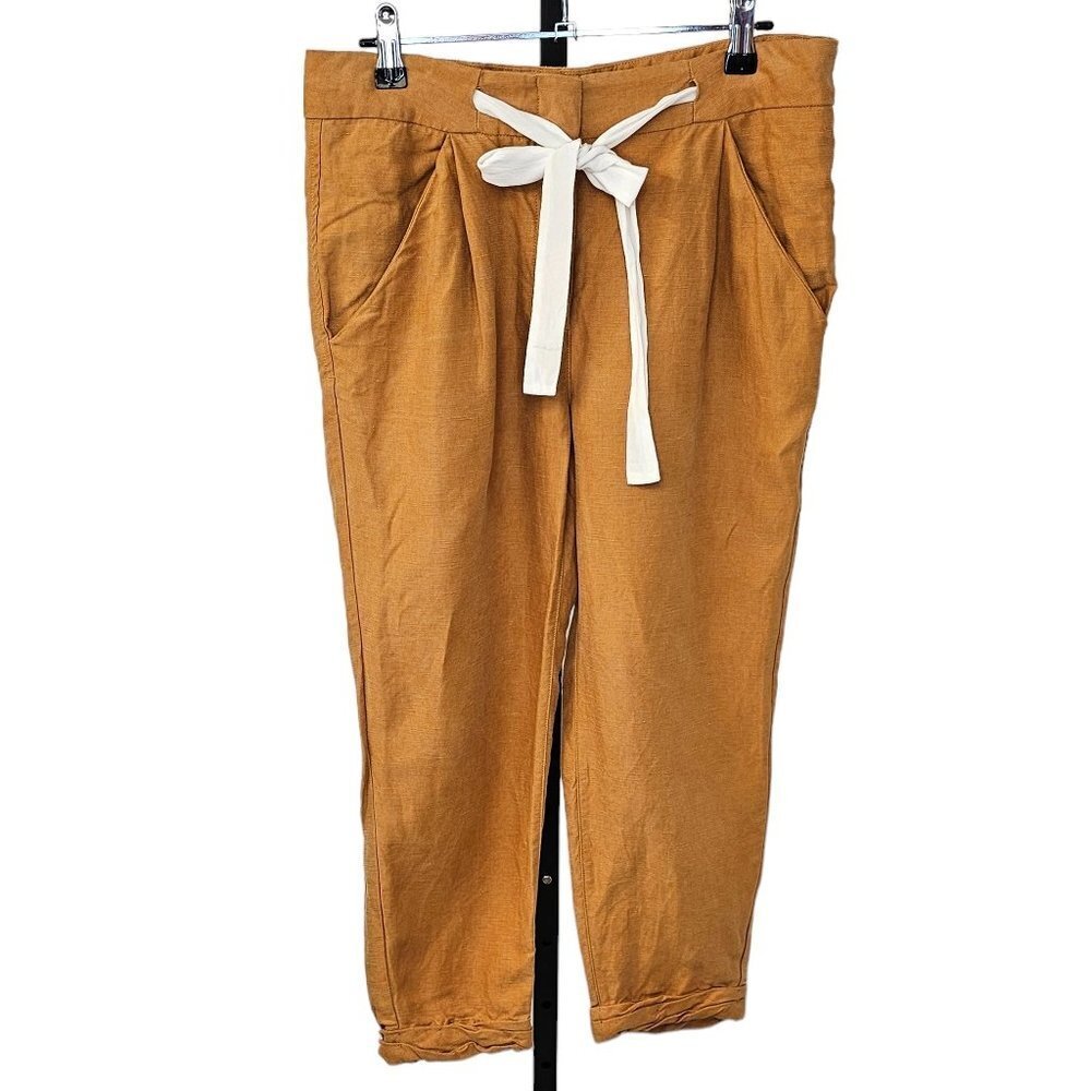 Aritzia Wilfred  Allant Pant Cropped Linen Blend Button Fly Tie Waist Size  2